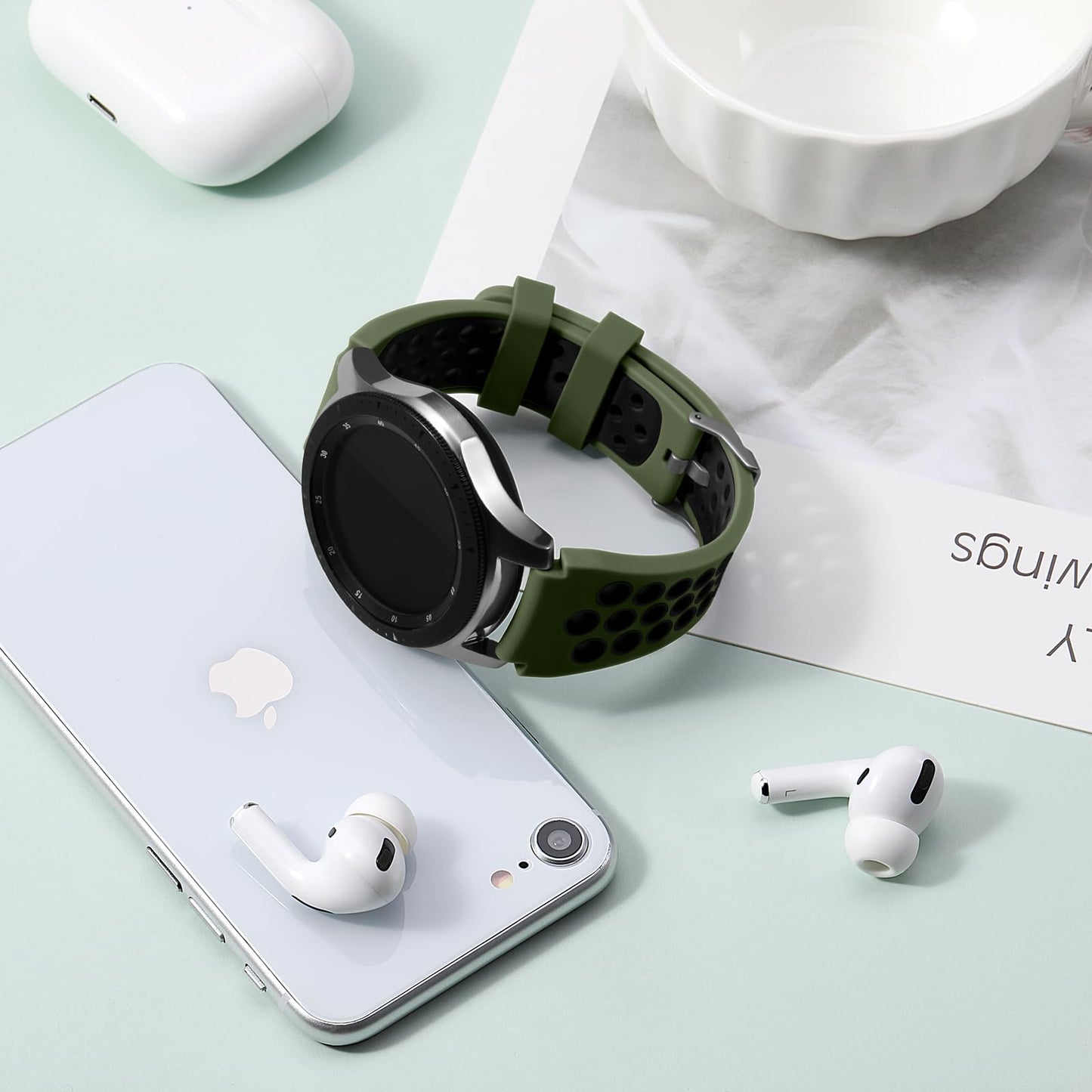 Lerobo Pulseira Silicone Samsung Galaxy Watch (Verde Exército/Preto)