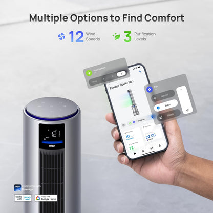 Dreo Purificador de Ar e Ventilador Torre Inteligenten prata