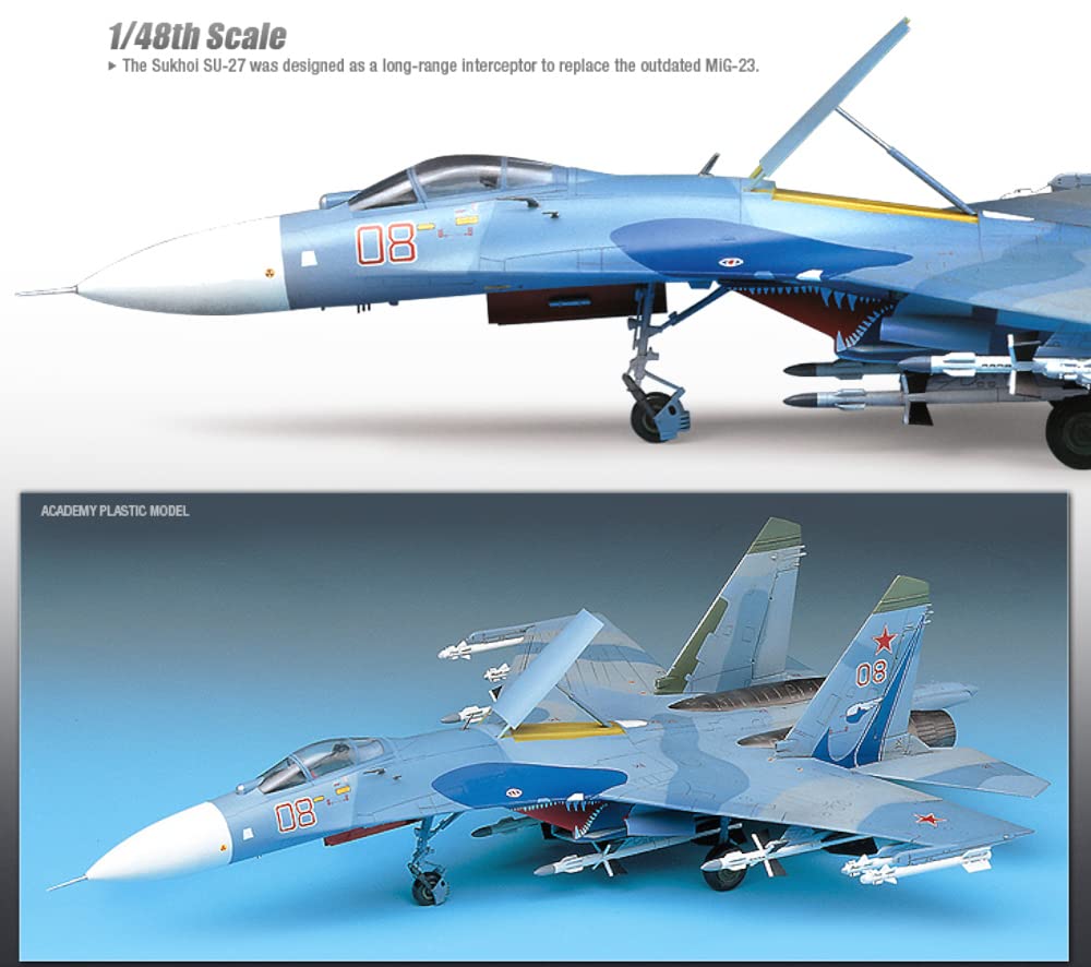 Academy Sukhoi SU-27 Flanker B 1/48 - Kit de Montagem Detalhado
