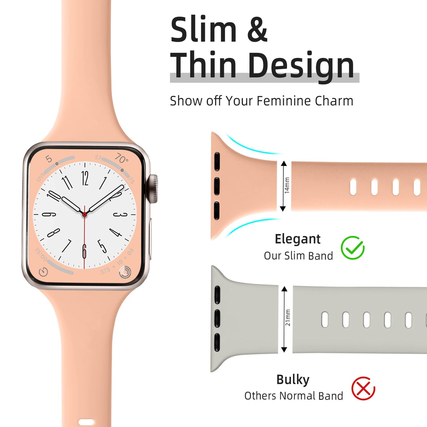 Lerobo Kit 6 Pulseiras Slim para Apple Watch 38-49mm (Lilás/Rosa/Cantalupo/Pistache/Roxo Claro/Branco)