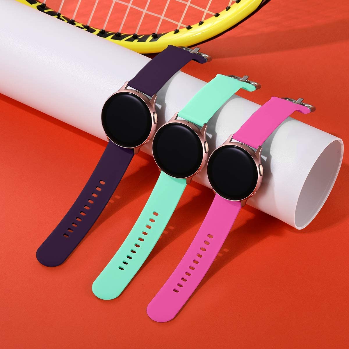 Lerobo Pulseiras de Silicone para Galaxy Watch, 20mm, 3 Pack (Roxo/Rosa/Verde)