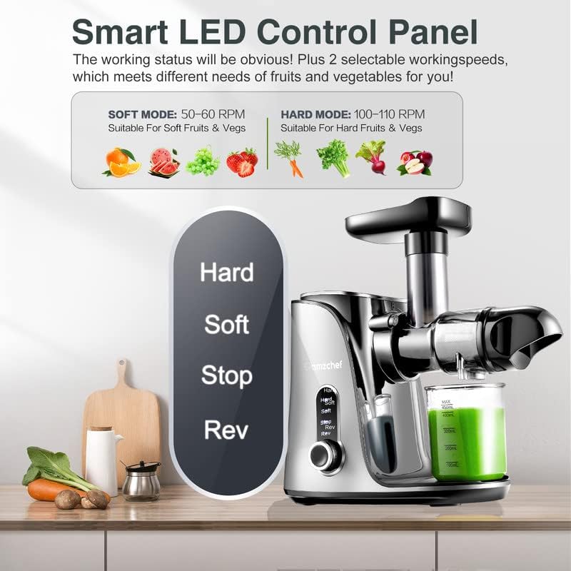 AMZCHEF Juicer Cold Press com 2 Modos e Garrafa 500ML (Cinza)