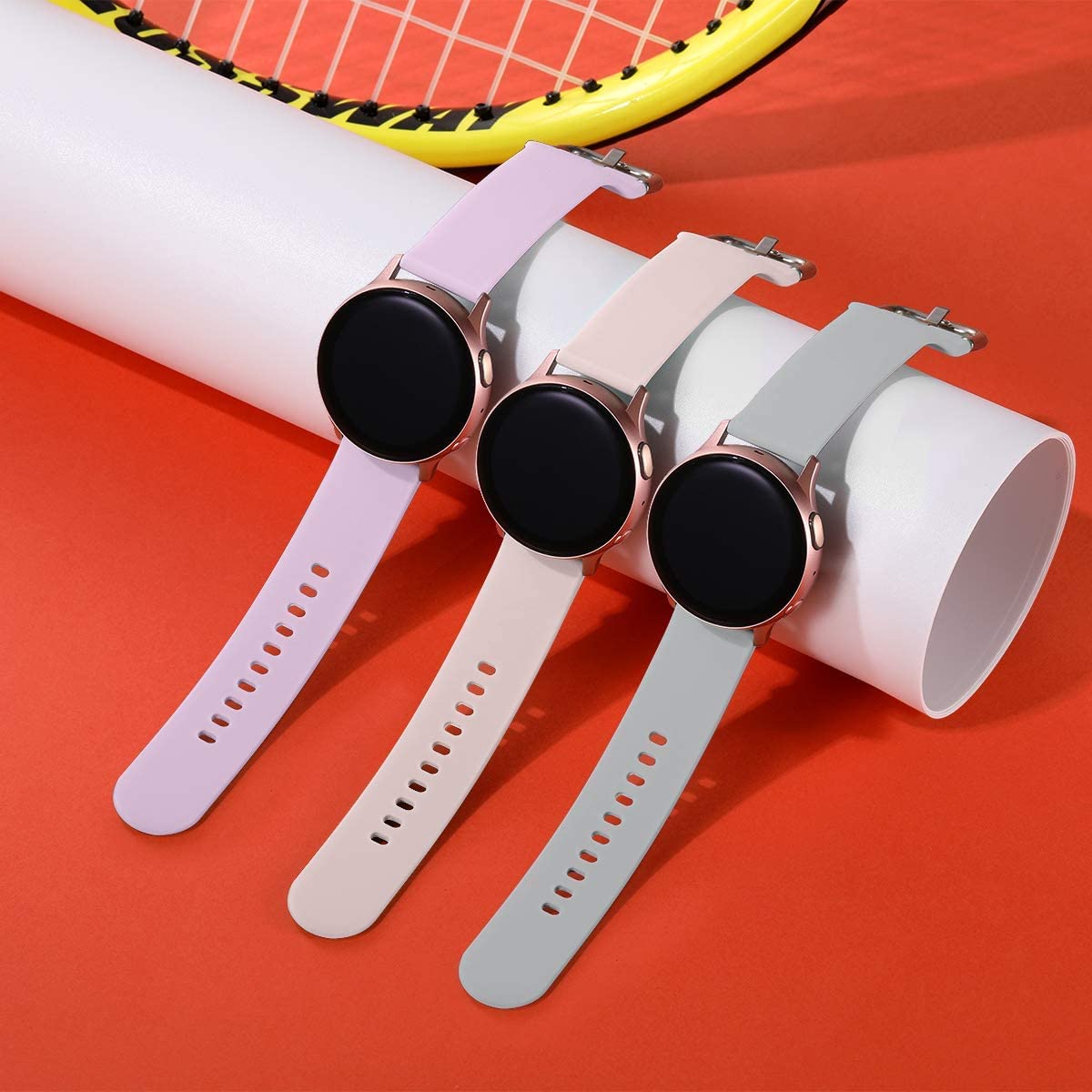Lerobo 3 Pack Pulseiras Silicone 20mm p/ Samsung Galaxy Watch (Areia/Lavanda/cinza)