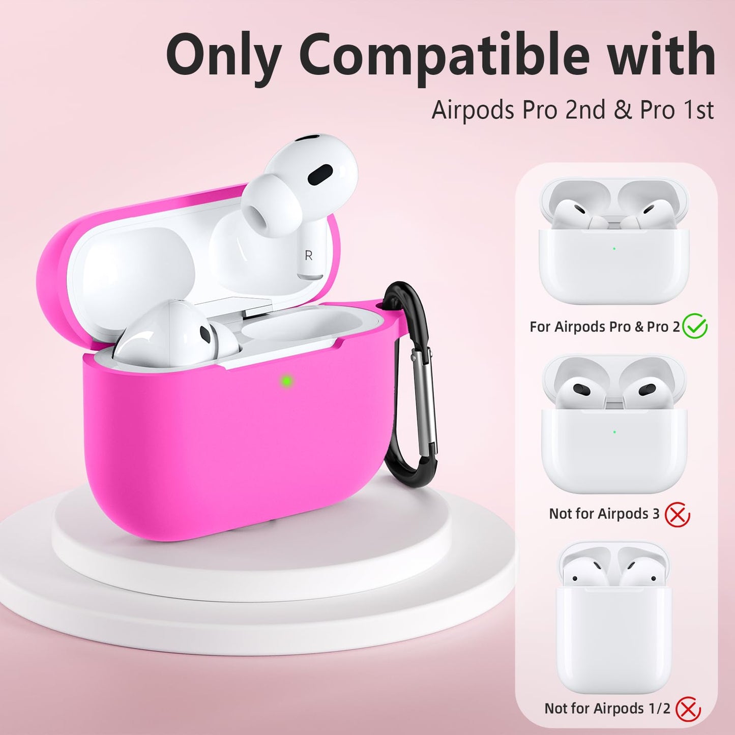 Lerobo Capa c/ Mosquetão p/ AirPods Pro 2/1 Geração (Rosa Pink)