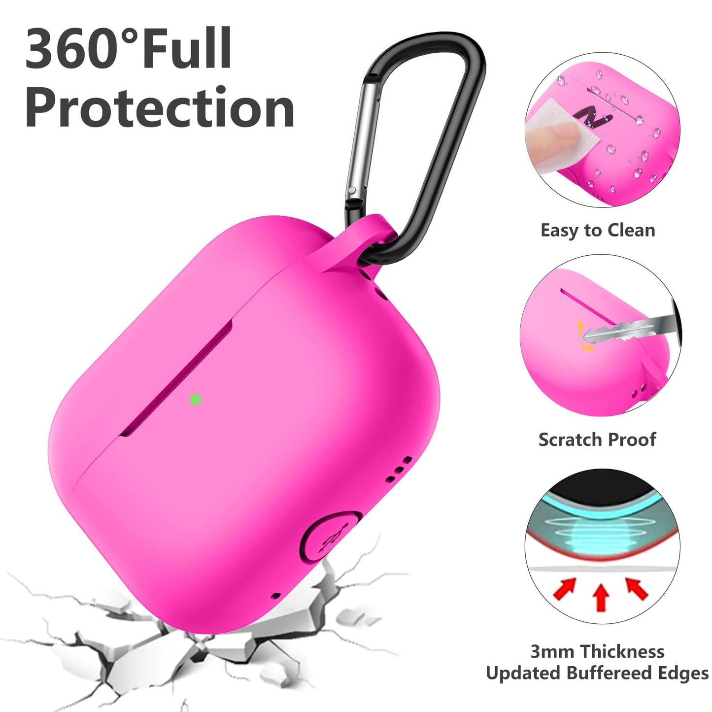 Lerobo Capa c/ Mosquetão p/ AirPods Pro 2/1 Geração (Rosa Pink)