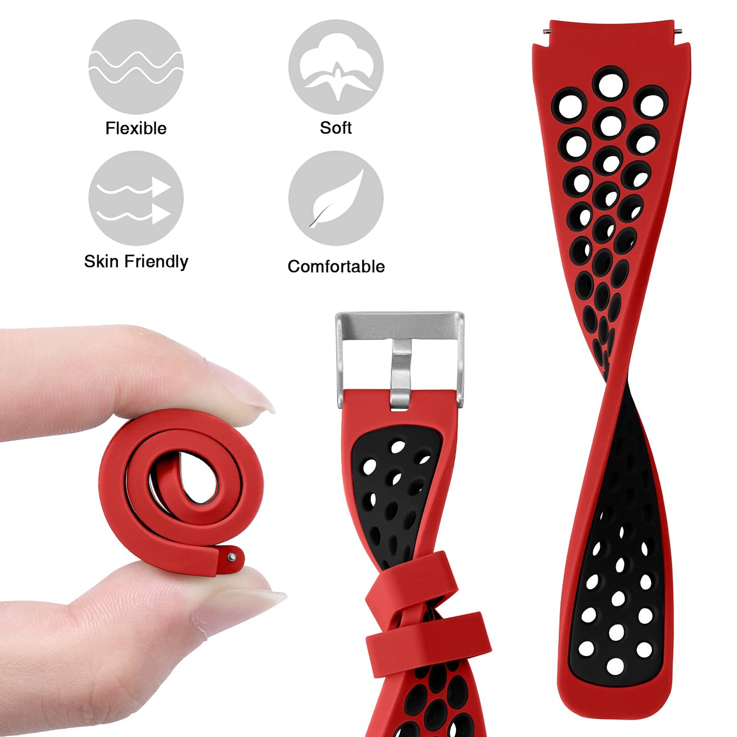 Easuny Pulseira Esportiva de Silicone Compatível com Galaxy Watch 3  (Vermelho/Preto)