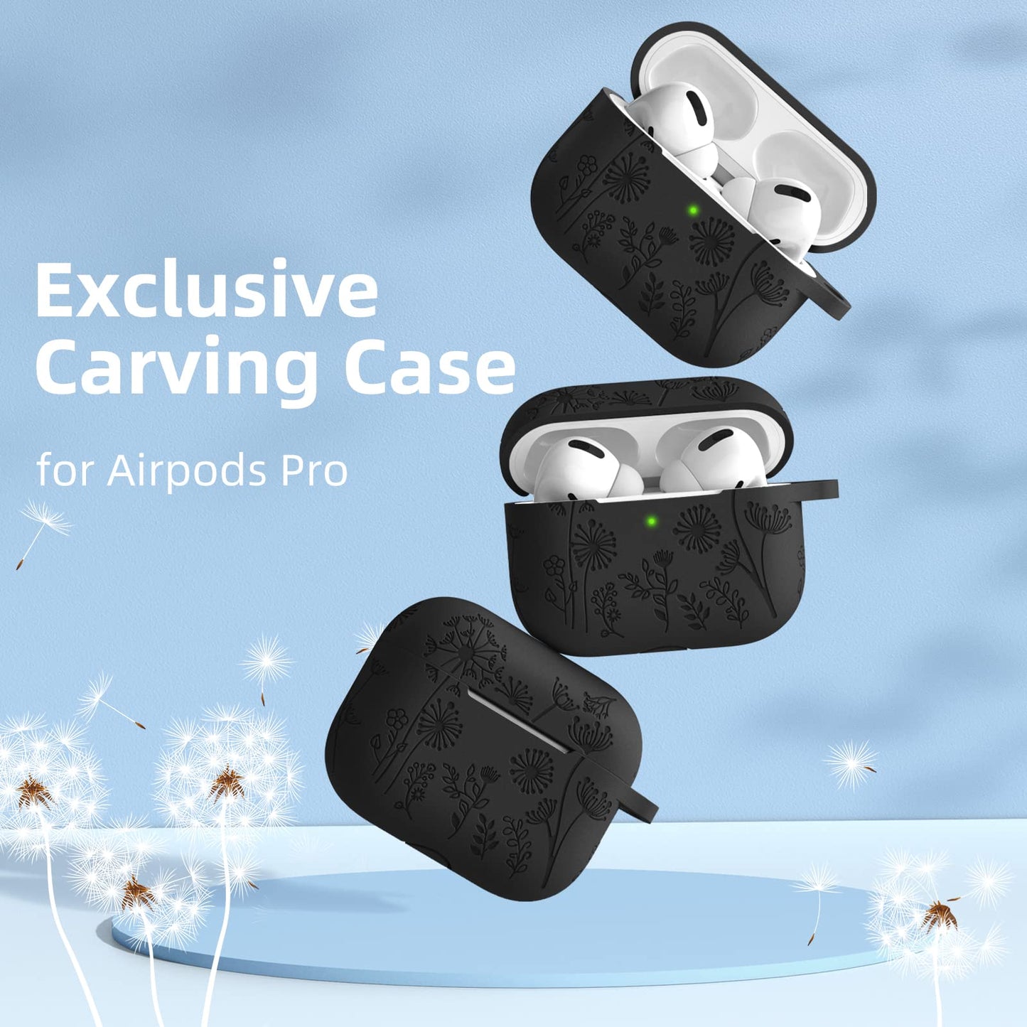 Lerobo Capa Gravada Silicone para AirPods Pro 2ª/1ª Geração com Mosquetão (Preto)