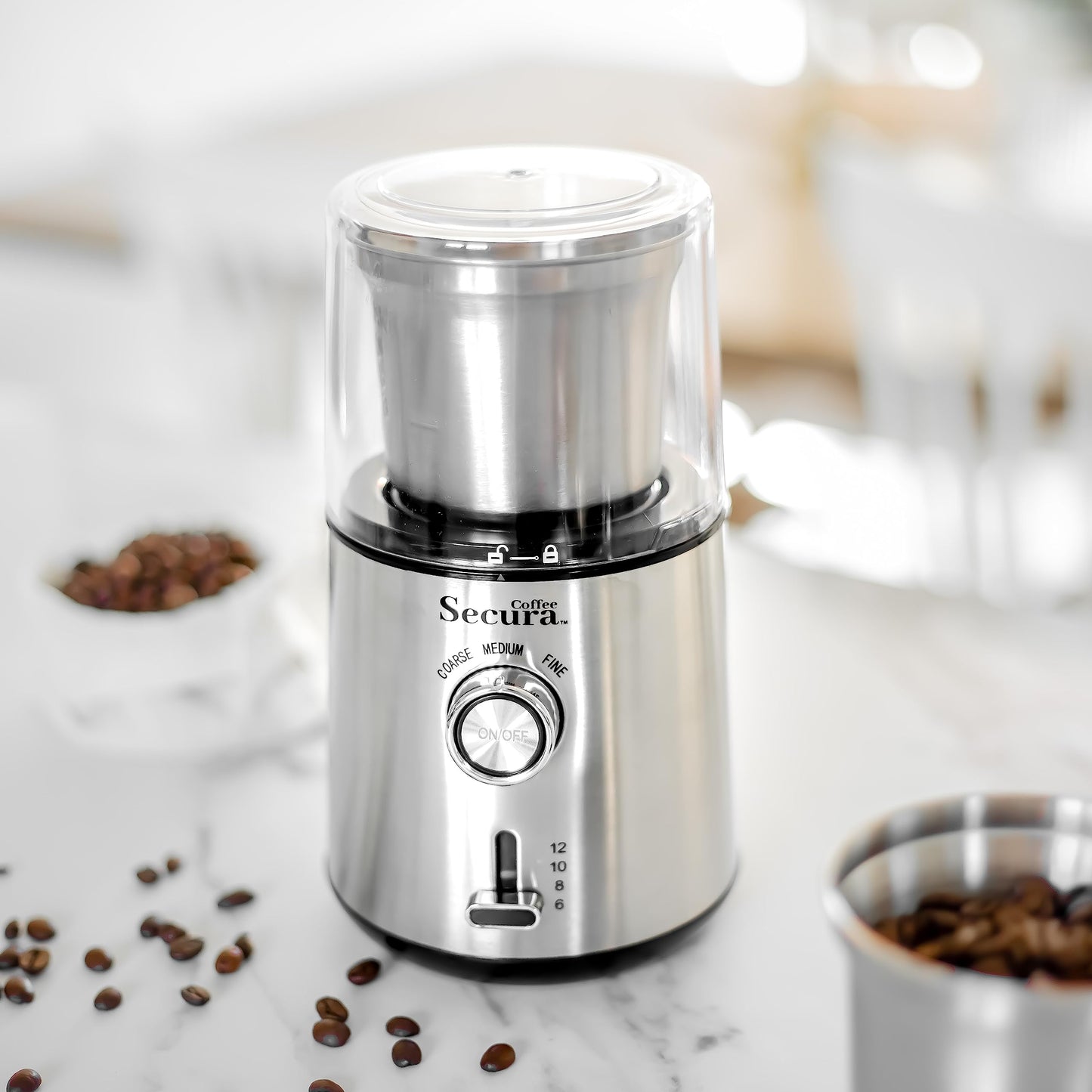 Secura Moedor Elétrico de Café e Temperos com Ajustes e Lâminas Inox