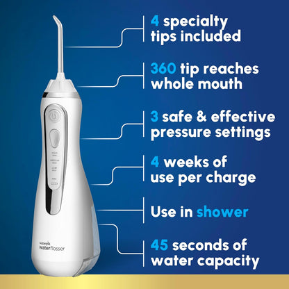 Waterpik Flossador Avançado Sem Fio WP-580, 4 Pontas, Recarregável (Branco)