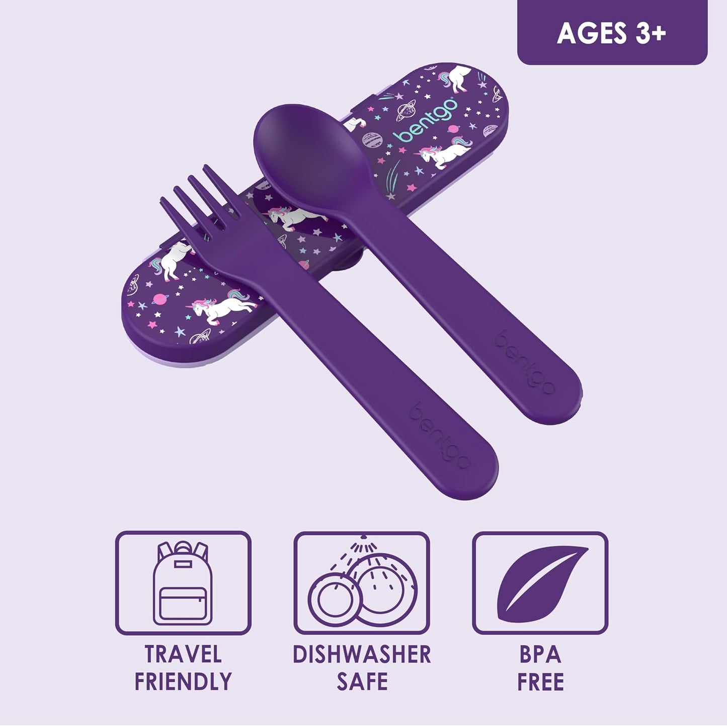 Bentgo Conjunto de utensílios infantis de plástico roxo