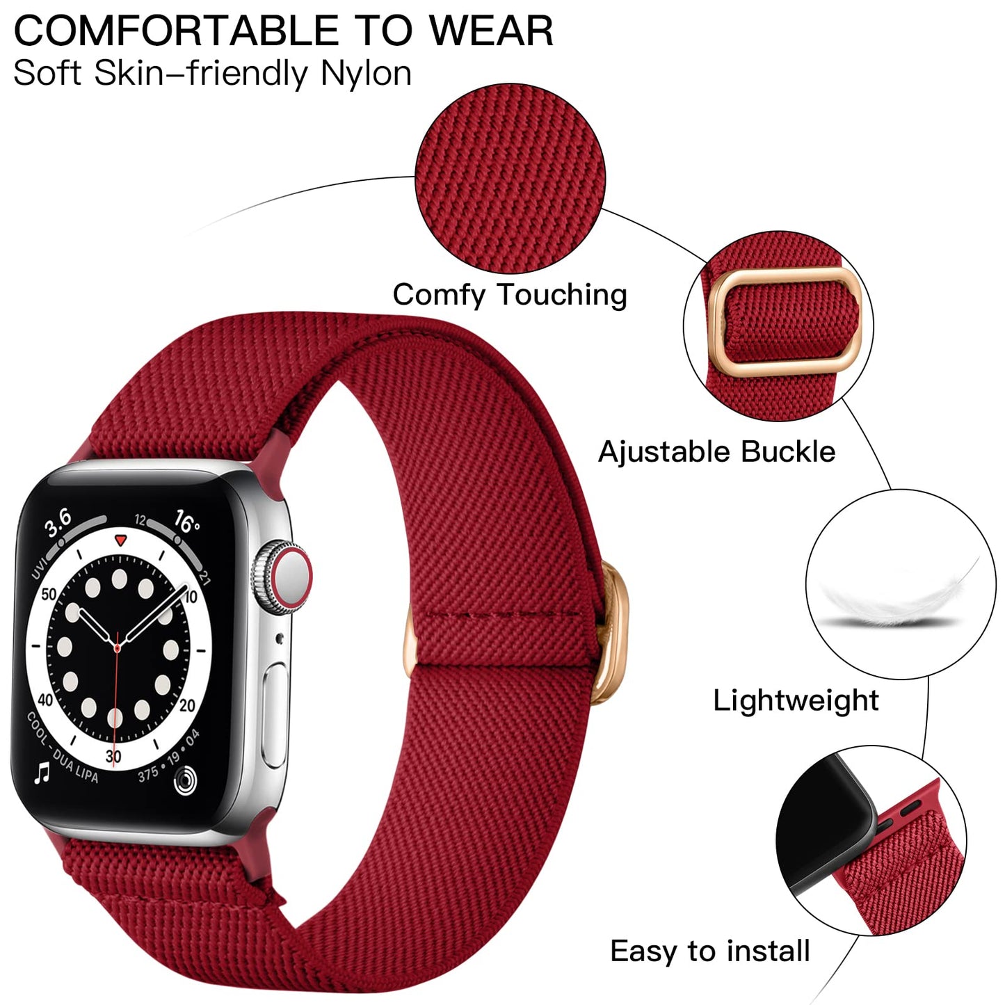 Lerobo Pulseira Trançada Compatível com Apple Watch Nylon Elástico (Vermeho)
