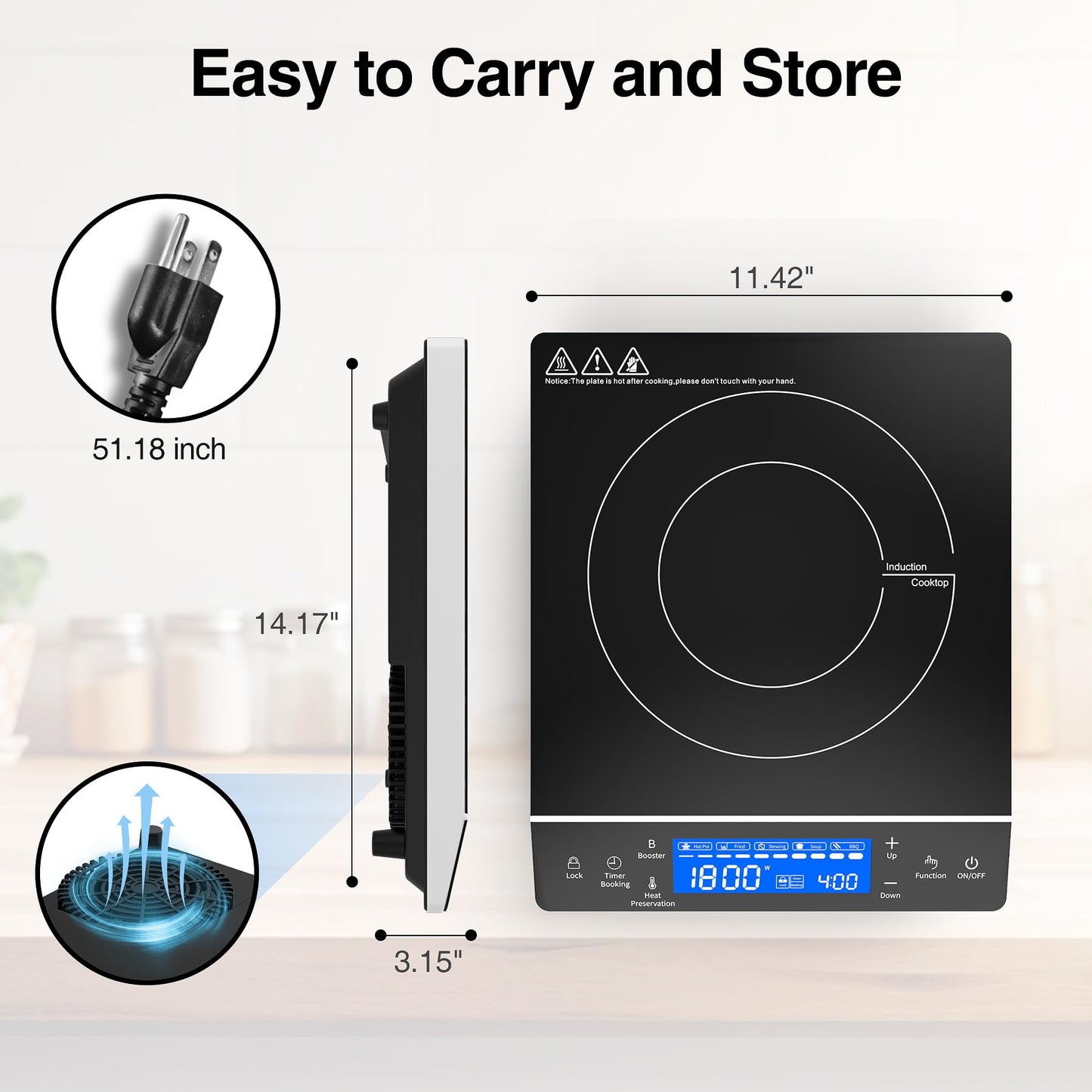 VBGK Cooktop de Indução 1800W Portátil com Tela Touch e 9 Níveis (Preto)