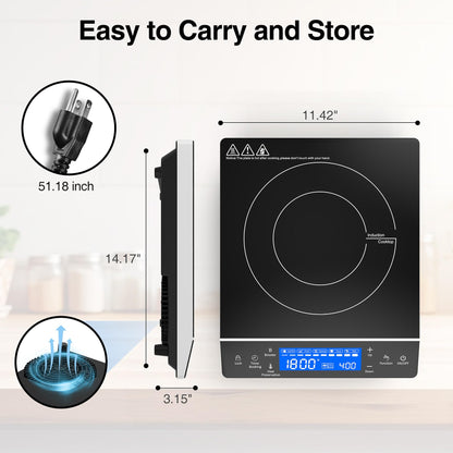 VBGK Cooktop de Indução 1800W Portátil com Tela Touch e 9 Níveis (Preto)