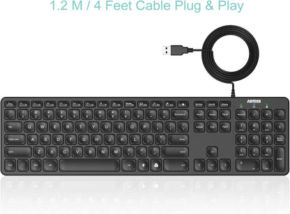 Arteck Teclado com fio USB Universal retroiluminado 7 cores