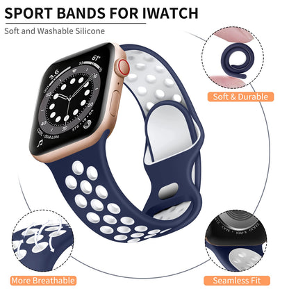 Lerobo Pulseira Silicone 38mm Compatível Apple Watch (Azul/Branco)