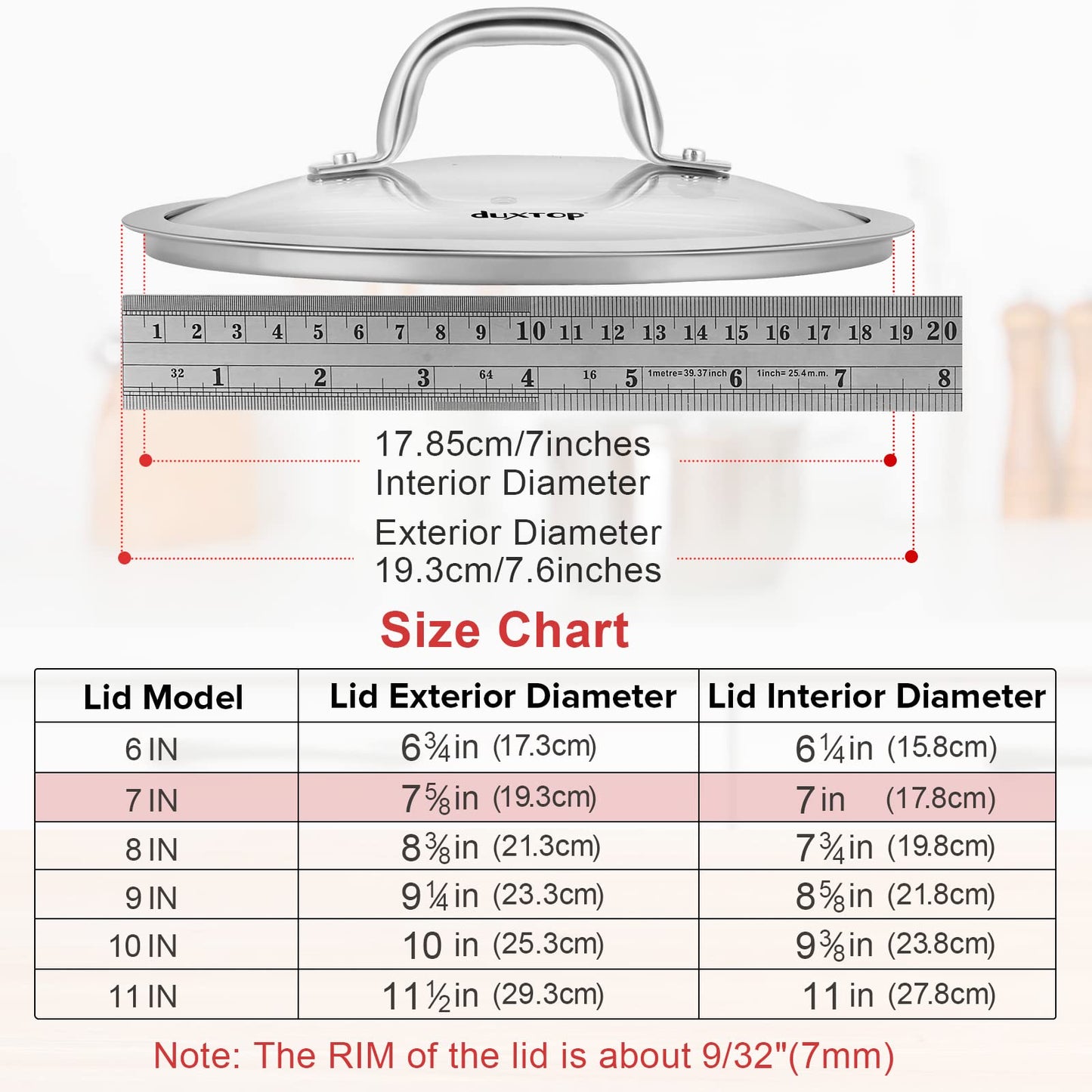 Duxtop Tampa de Vidro Temperado 7-5/8" com Borda de Aço Inox (Transparente)