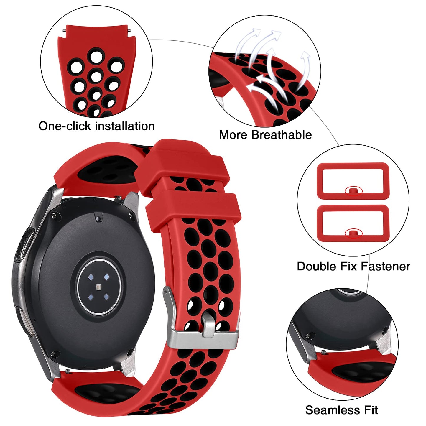 Easuny Pulseira Esportiva de Silicone Compatível com Galaxy Watch 3  (Vermelho/Preto)