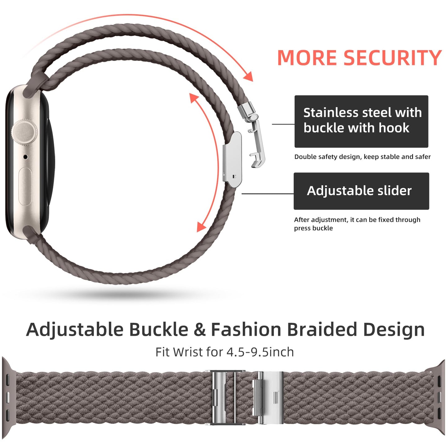 Lerobo 2 Pack Pulseiras Trançadas Solo Loop p/ Apple Watch (DarkGray/Stone)