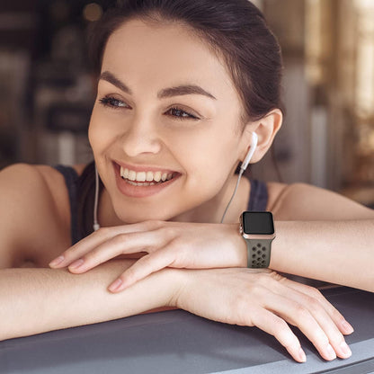 Lerobo Pulseira de Silicone Respirável para Apple Watch (Cinza Oliva/Cinza Café)