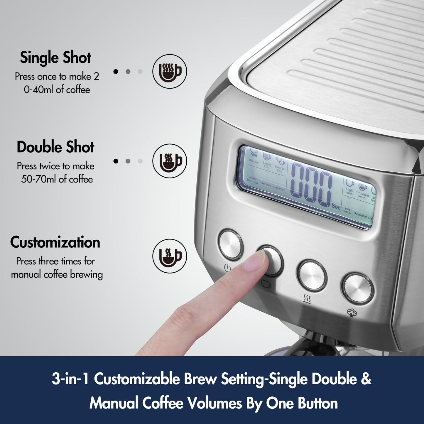 Máquina de Espresso AMZCHEF com Espumador de Leite e Painel LCD (Prata)