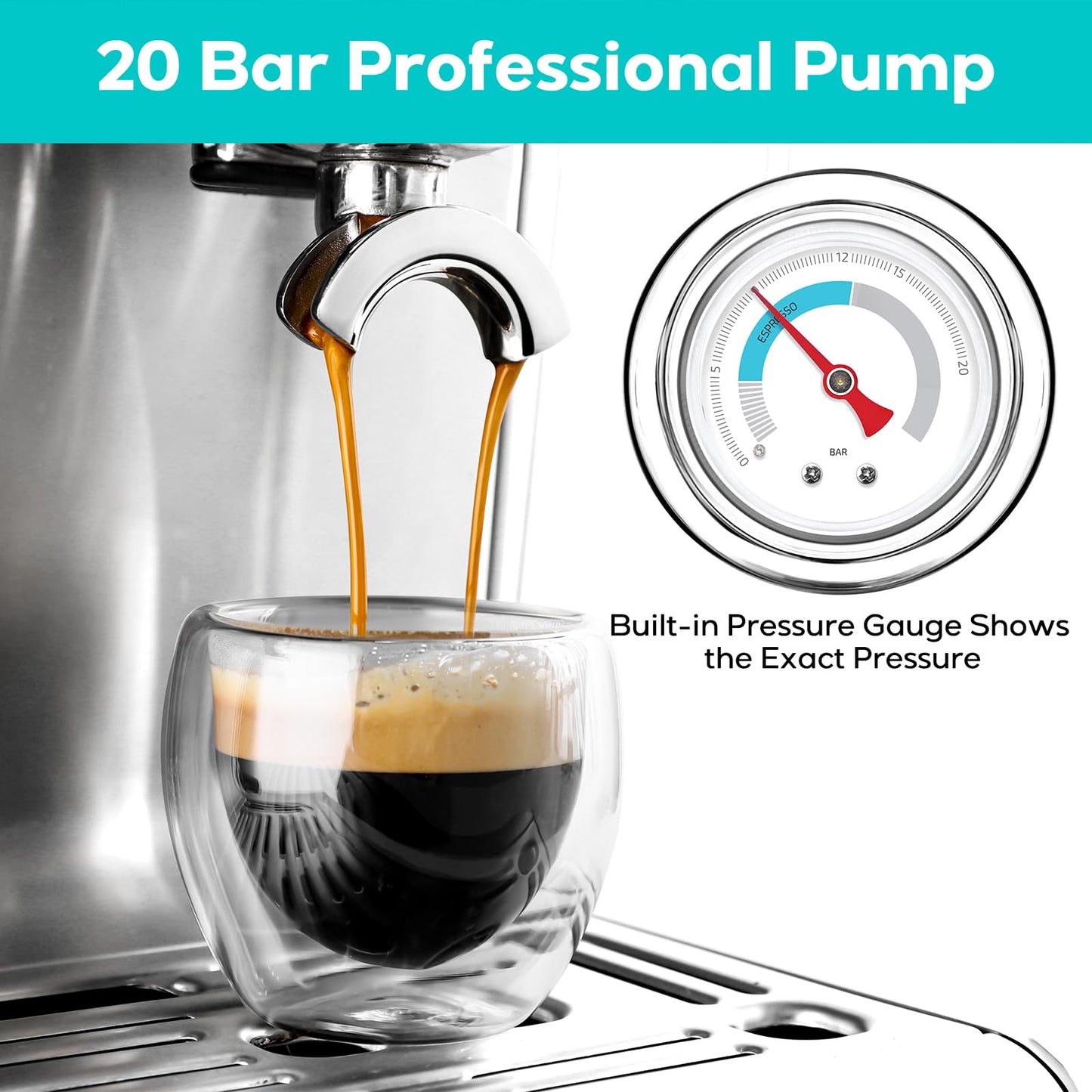 CASABREWS Máquina de Espresso com Moedor e Vaporizador de Leite (Prata)