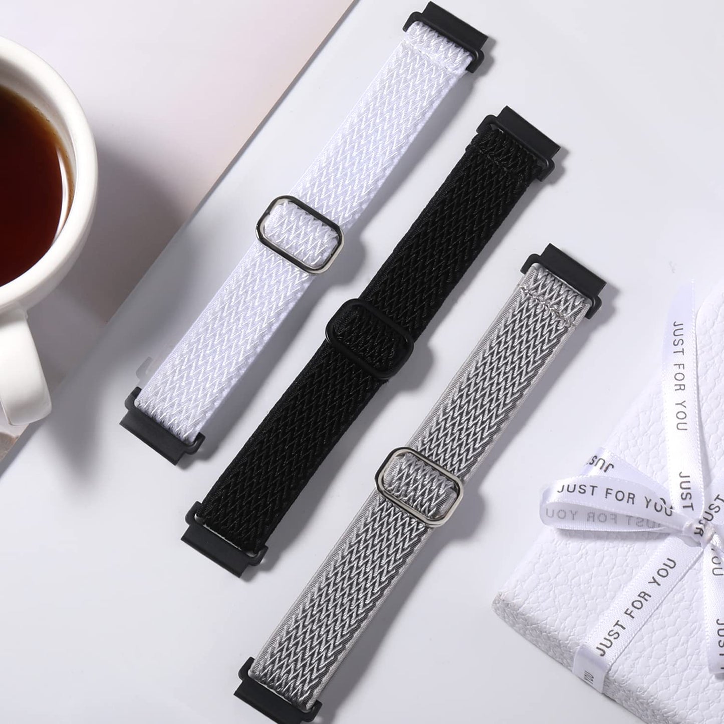 Lerobo 3 Pulseiras Elástica Nylon Compatível com Galaxy Watch 7/6/5/4 (Preto, Cinza, Branco)