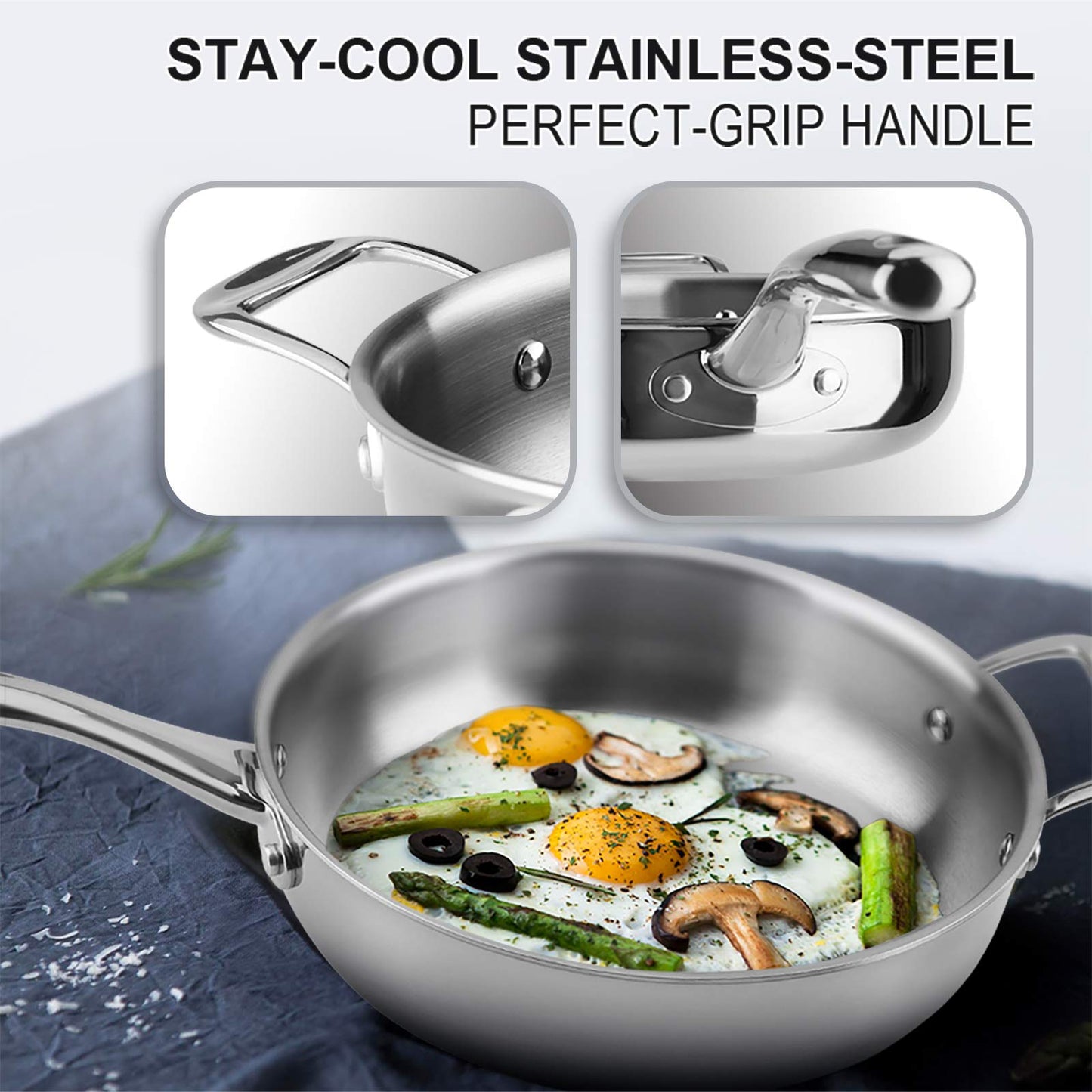 Duxtop Panela Sauté Tri-Ply Inox com Tampa, 3 Qt, Compatível com Indução