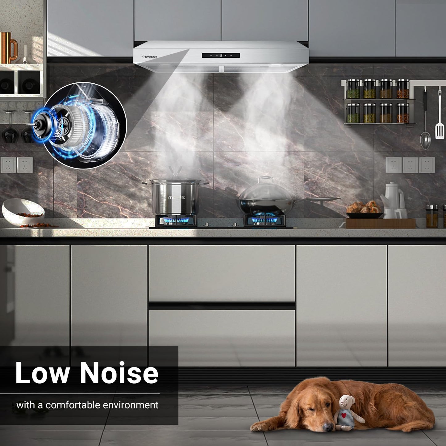 Coifa AMZCHEF de Embutir 30" com 900 CFM e Ventilador de 9 Velocidades (Inox)