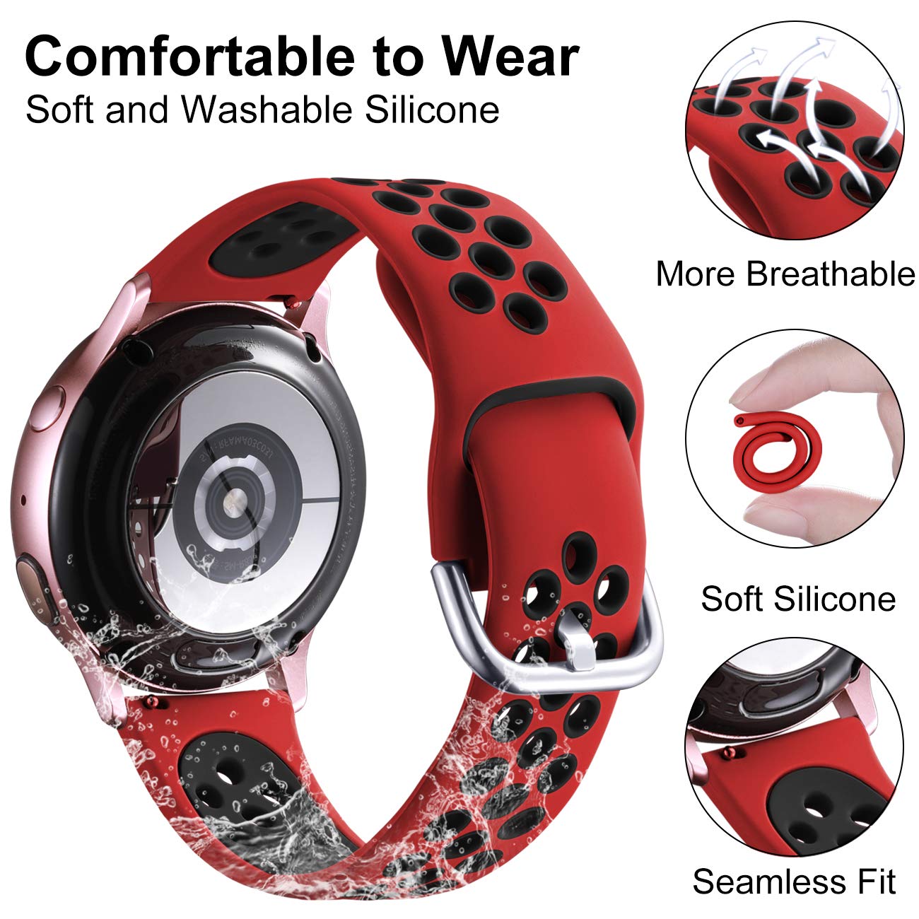 Lerobo Pulseira de Silicone Compatível com Samsung Galaxy Watch (Vermelho/Preto)