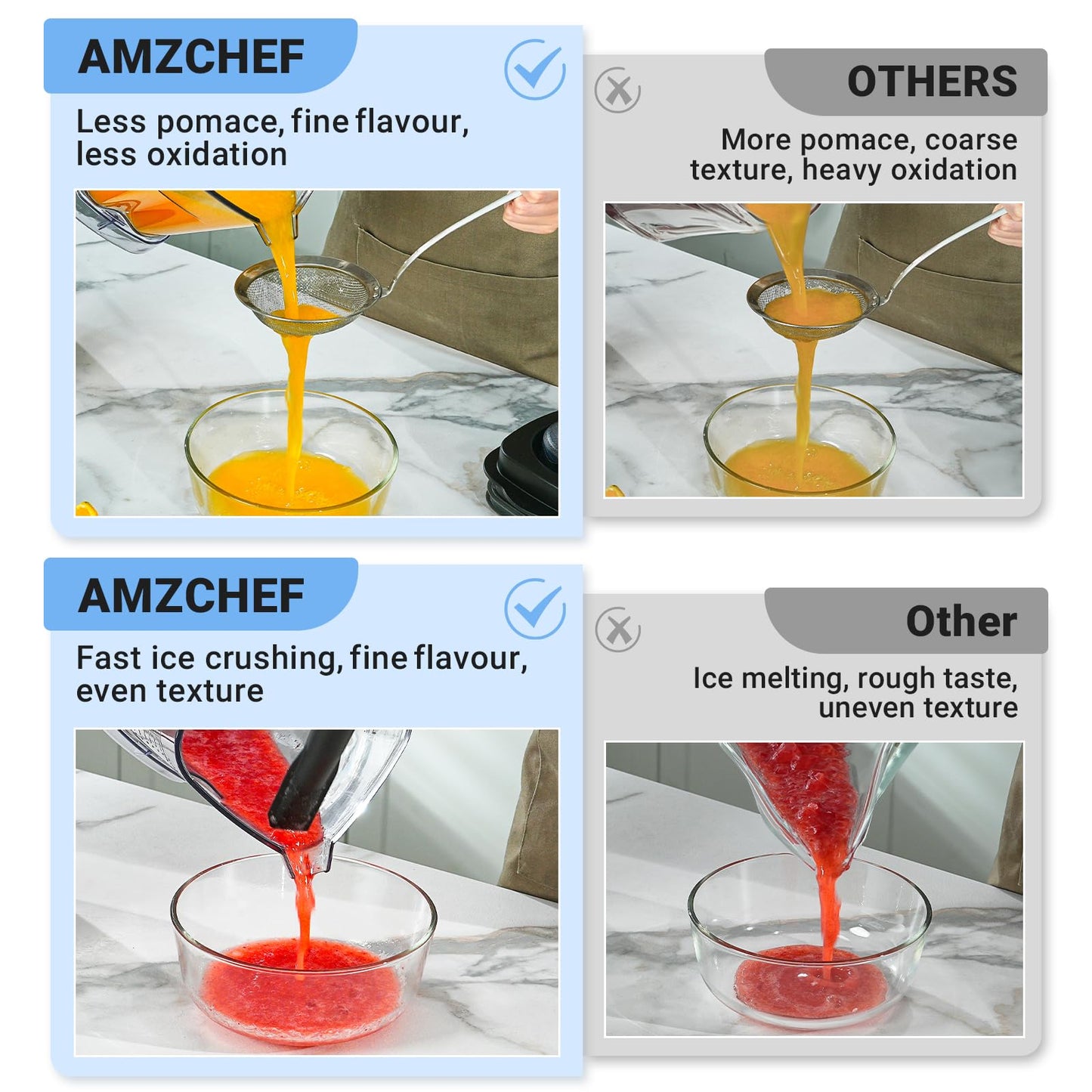 Amzchef Liquidificador 1200W com 4 Menus e Velocidade Variável (Preto)