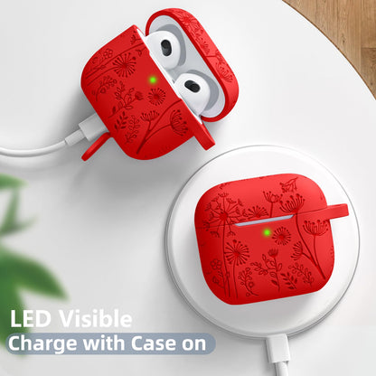 Lerobo Capa c/ Chaveiro p/ AirPods 3ª Geração, Gravação Floral (Vermelho)