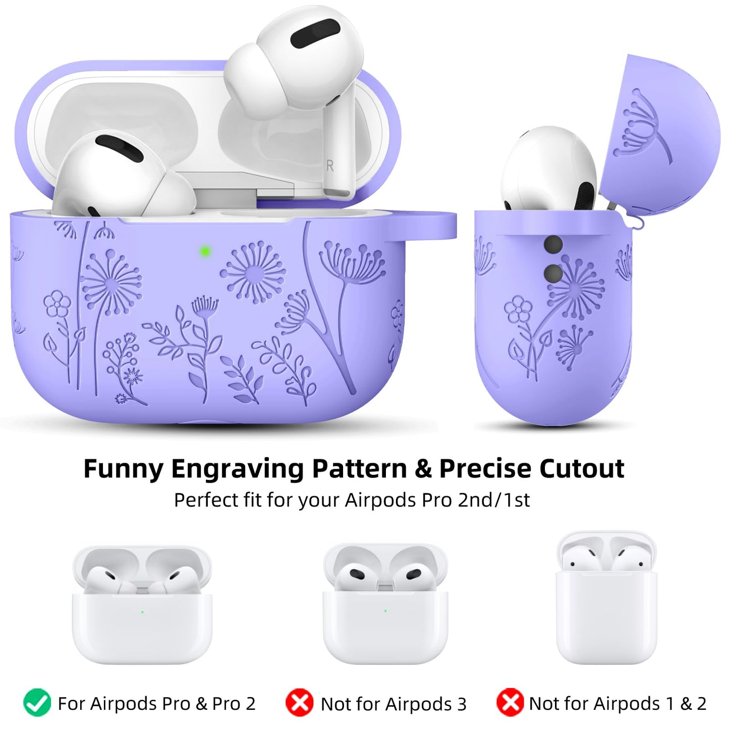 Lerobo Capa Protetora Gravada Compatível com AirPods Pro 2ª/1ª Geração USB-C (Violeta Azulado)