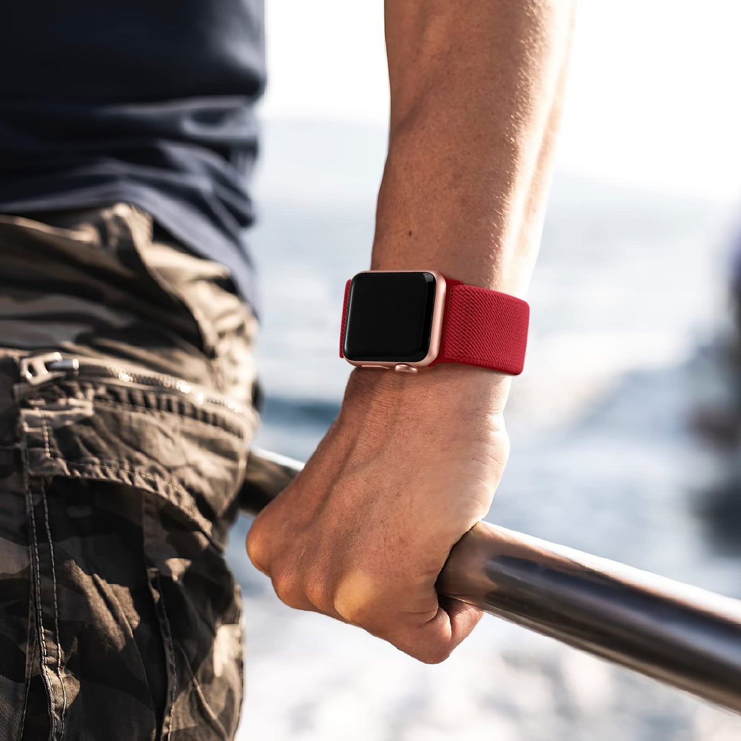 Lerobo Pulseira Trançada Compatível com Apple Watch Nylon Elástico (Vermeho)