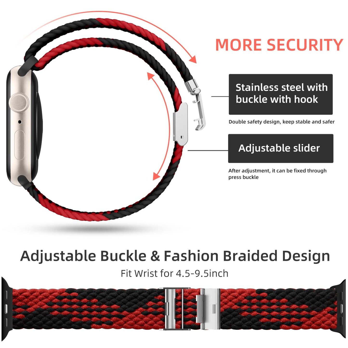 Lerobo 2 Pulseiras Nylon Apple Watch (Preto/Preto Vermelho)