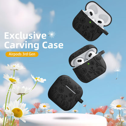 Lerobo Capa com Flores Gravadas Compatível com AirPods 3ª Geração (Preto)