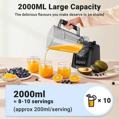 Amzchef Liquidificador 1200W com 4 Menus e Velocidade Variável (Preto)