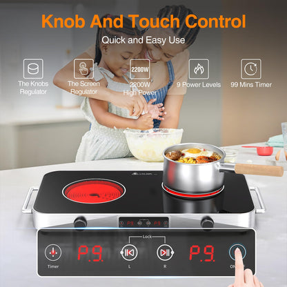 VBGK Cooktop Elétrico 2200W, 2 Bocas, Controle de Botão, 110V, com Timer