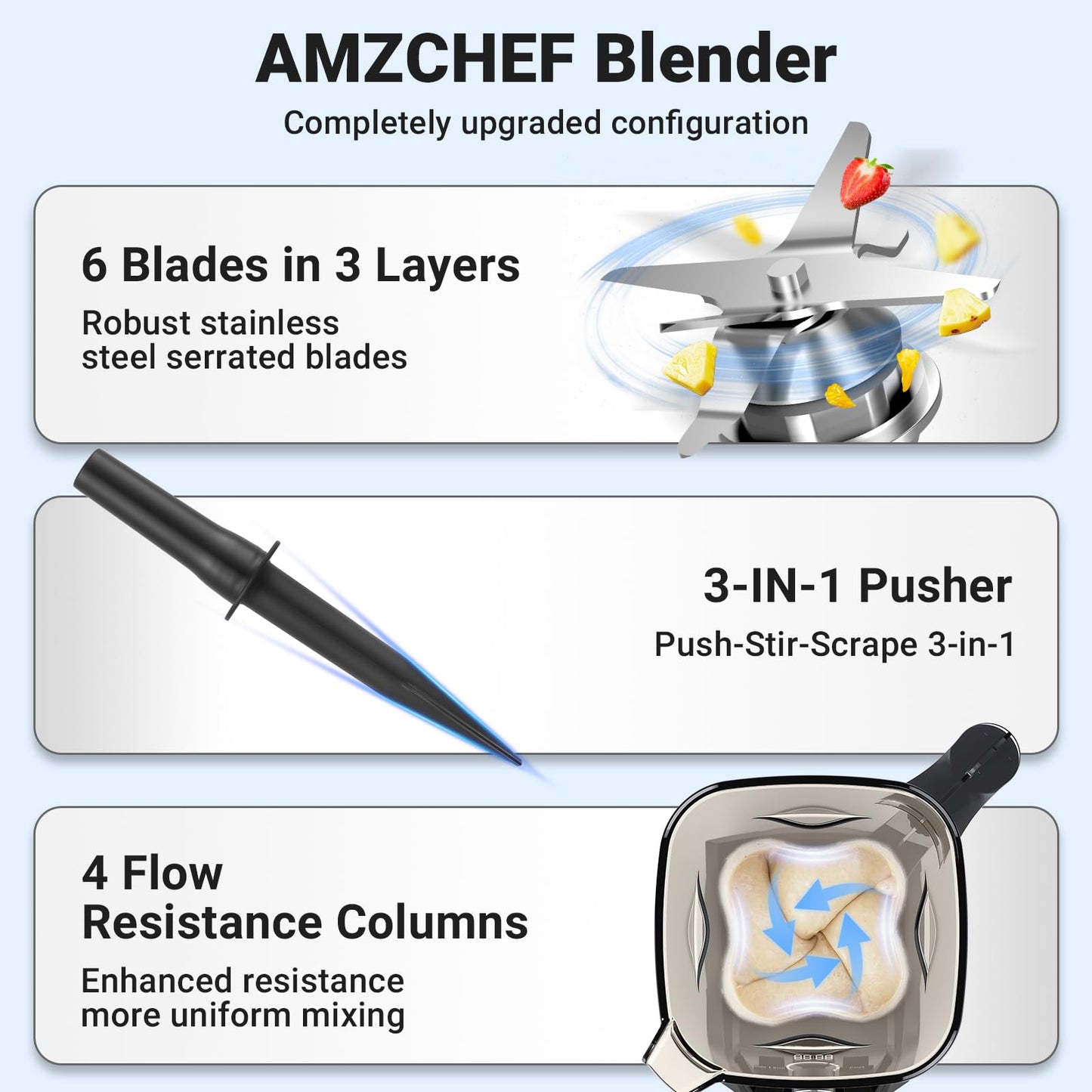 Amzchef Liquidificador 1200W com 4 Menus e Velocidade Variável (Preto)