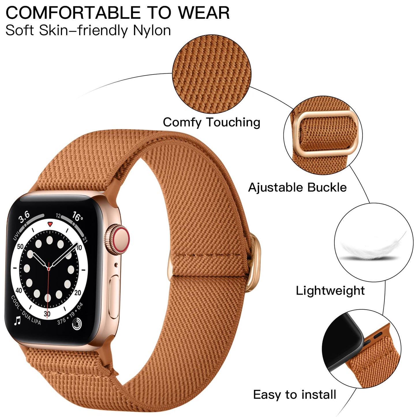 Lerobo Pulseira Trançada Nylon p/ Apple Watch 38-49mm (Caramelo)