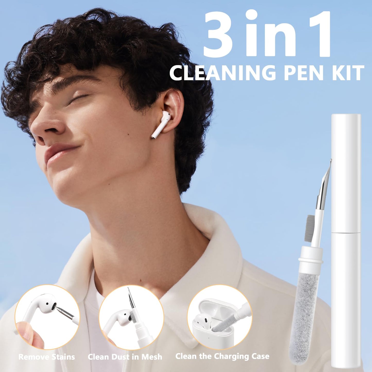Lerobo Capa p/ AirPods 1/2 c/ Kit Limpeza e Cordão Anti-Perda ( Laranja)