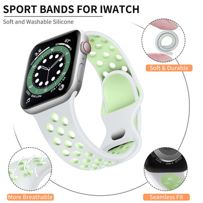 Lerobo Pulseira Esportiva de Silicone para Apple Watch, 38-49mm (branco e Verde)
