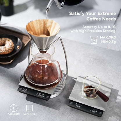 Maestri House Balança Digital para Café com Timer, 3Kg, Recarregável (Prata)