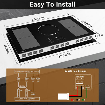 Cooktop AMZCHEF Indução 36" Embutido, 10800W, 5 Zonas e Função Boost