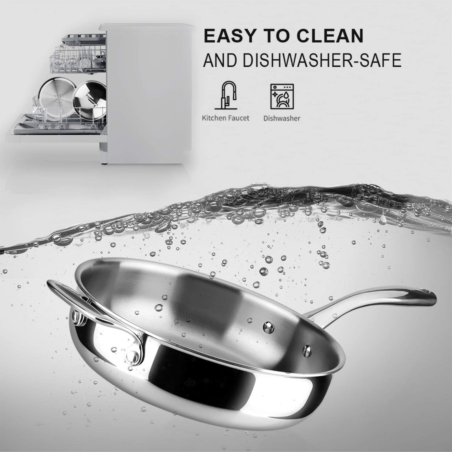 Duxtop Panela Sauté Tri-Ply Inox com Tampa, 3 Qt, Compatível com Indução