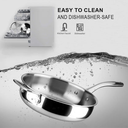 Duxtop Panela Sauté Tri-Ply Inox com Tampa, 3 Qt, Compatível com Indução