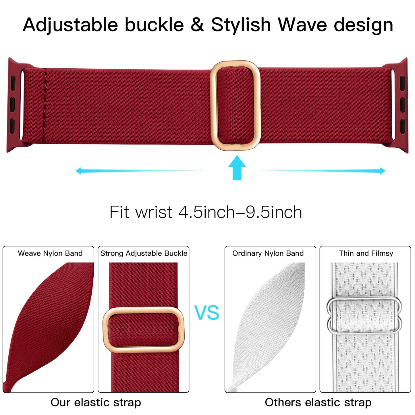 Lerobo Pulseira Trançada Compatível com Apple Watch Nylon Elástico (Vermeho)