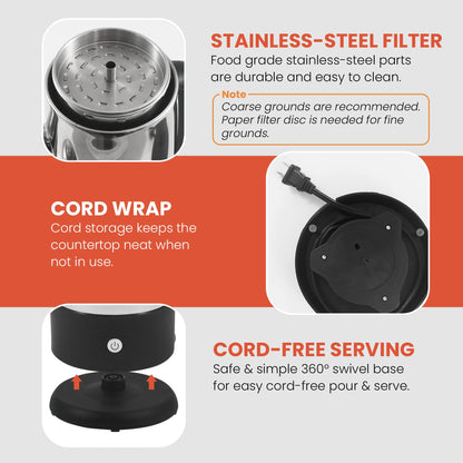 Elite Gourmet EC812 Cafeteira Elétrica Percoladora 12 Xícaras - Inox com Knob de Plástico
