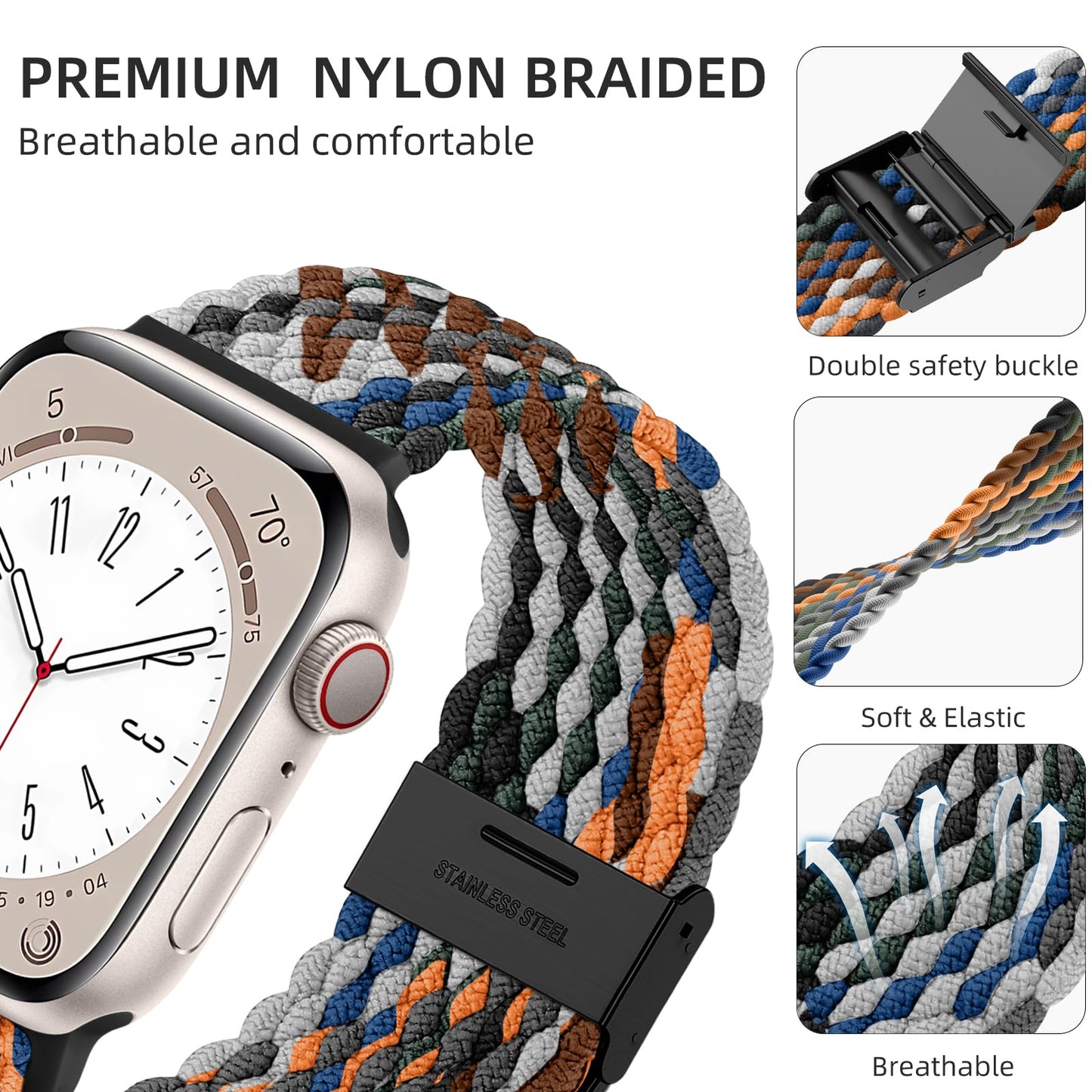Lerobo 2 Pack Pulseiras Trançadas de Nylon para Apple Watch, 38-49mm (Black/Camouflage)