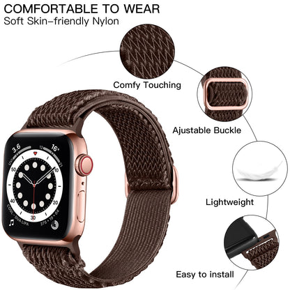 Lerobo Pulseira Elástica de Nylon Compatível com Apple Watch 38mm a 49mm (Marrom)