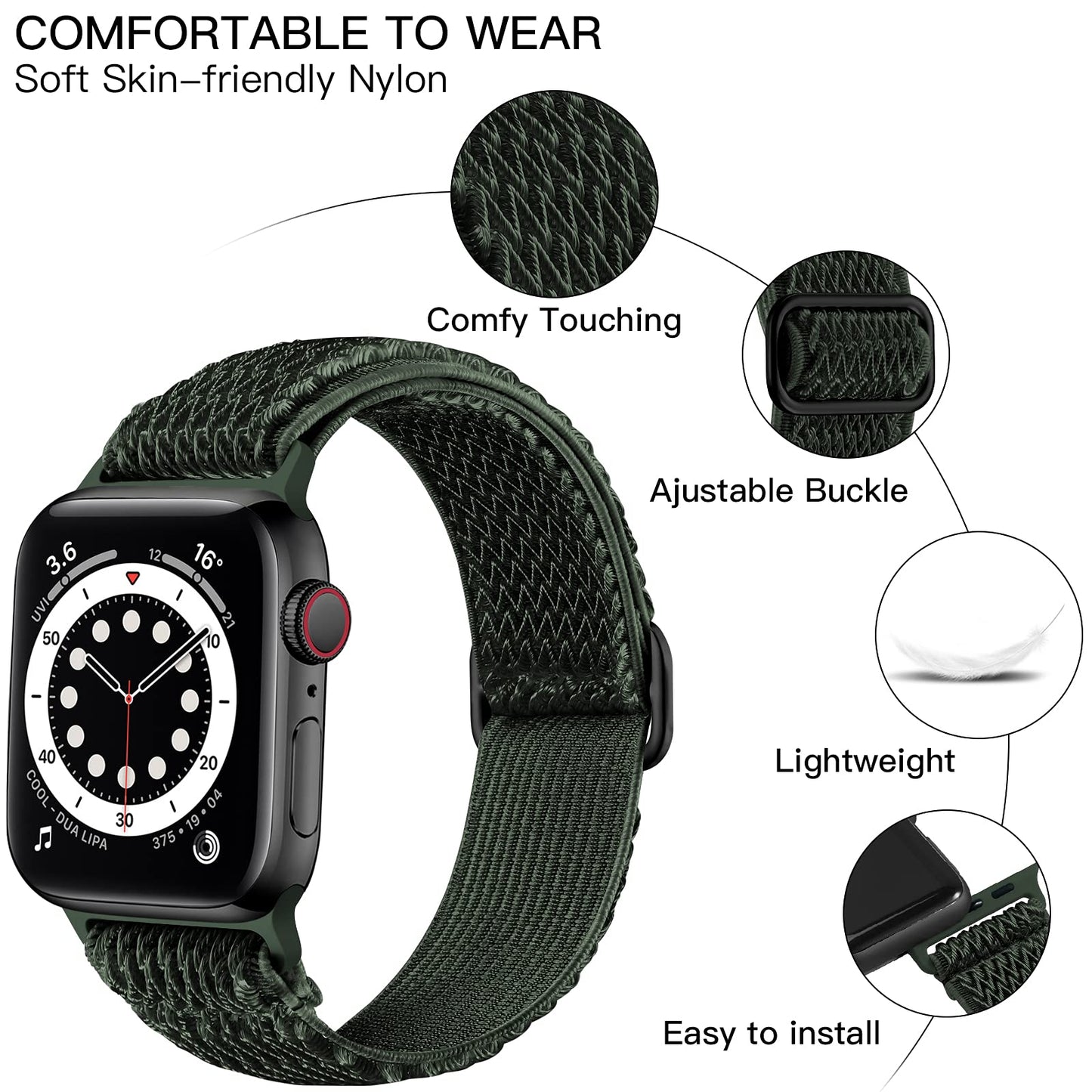 Lerobo Pulseira Elástica Nylon Compatível com Apple Watch 38mm-49mm (Verde)